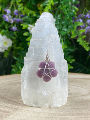 Small Lepidolite Wire Wrapped Flower Pendant