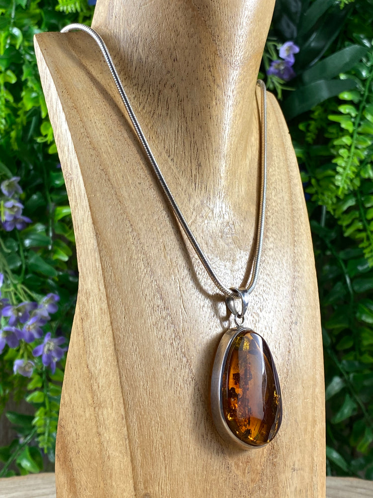 Amber Pendant and Silver Chain