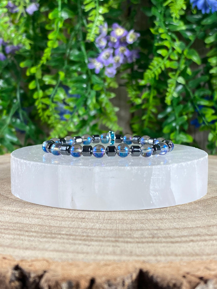 Electroplated Rock Crystal And Hematite Bracelet