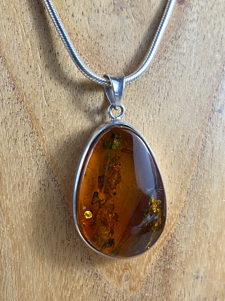 Amber Pendant and Silver Chain