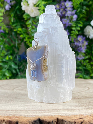 Blue Lace Agate Wire Wrapped Pendant