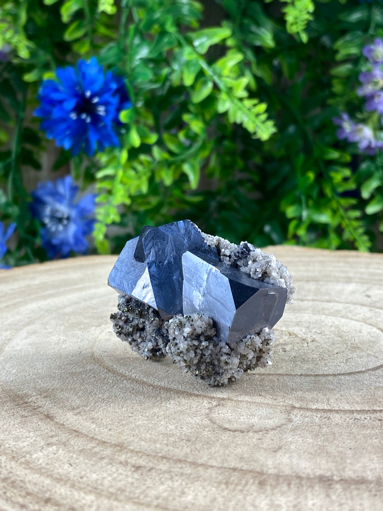 Galena on Calcite / Pyrite