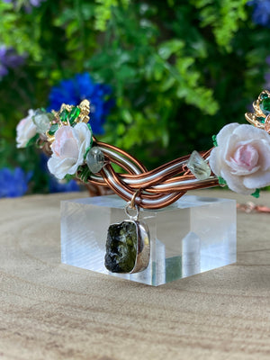 Moldavite, Prehnite, And Jade Circlet