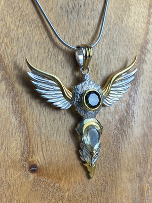 Wings of Awakening Pendant With Moldavite And Libyan Gold Tektite