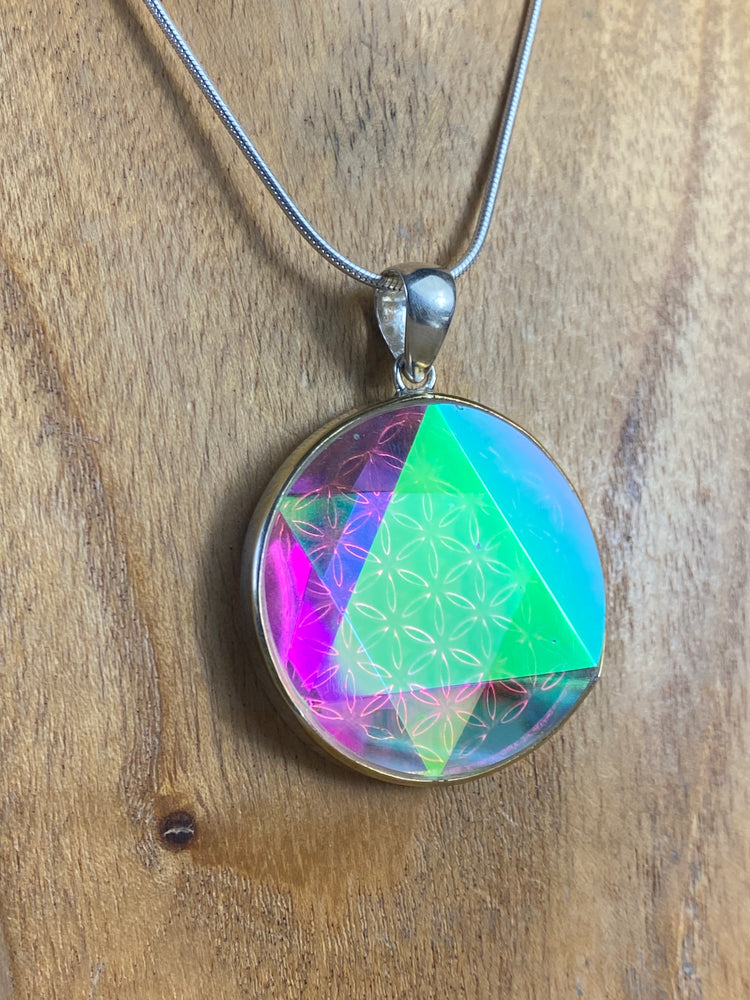 Aura Quartz Stargate Pendant With Seed Of Life
