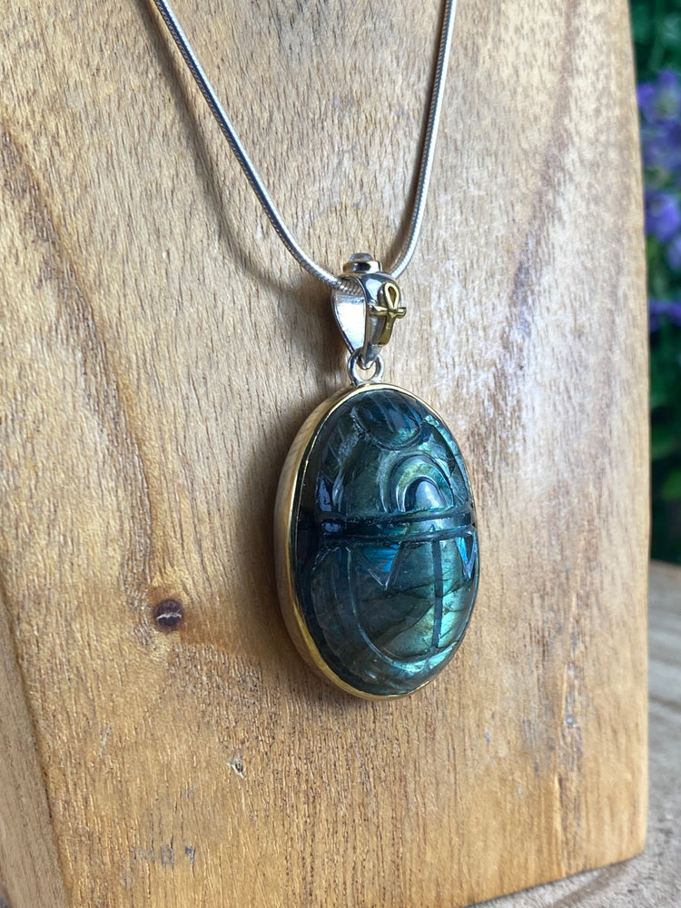 Labradorite Scarab Pendant With Ankh