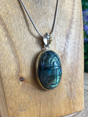 Labradorite Scarab Pendant With Ankh