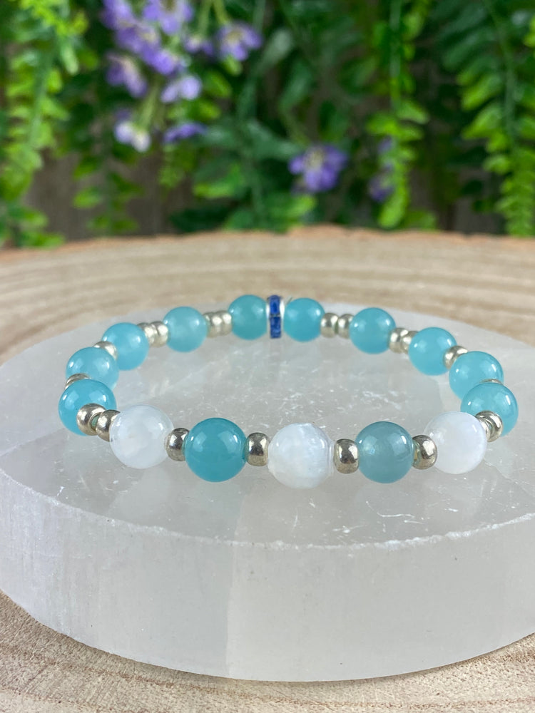 Dyed Blue Jade and Selenite Bracelet