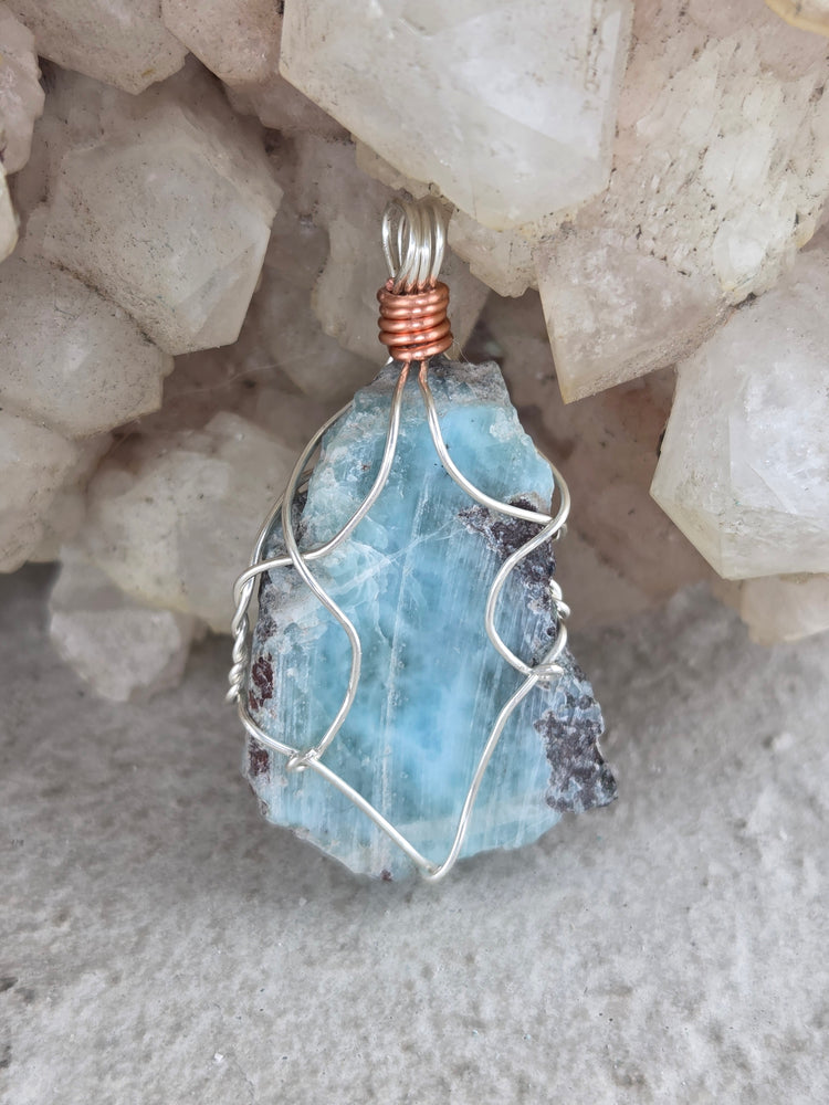 Larimar Wire Wrapped Pendant
