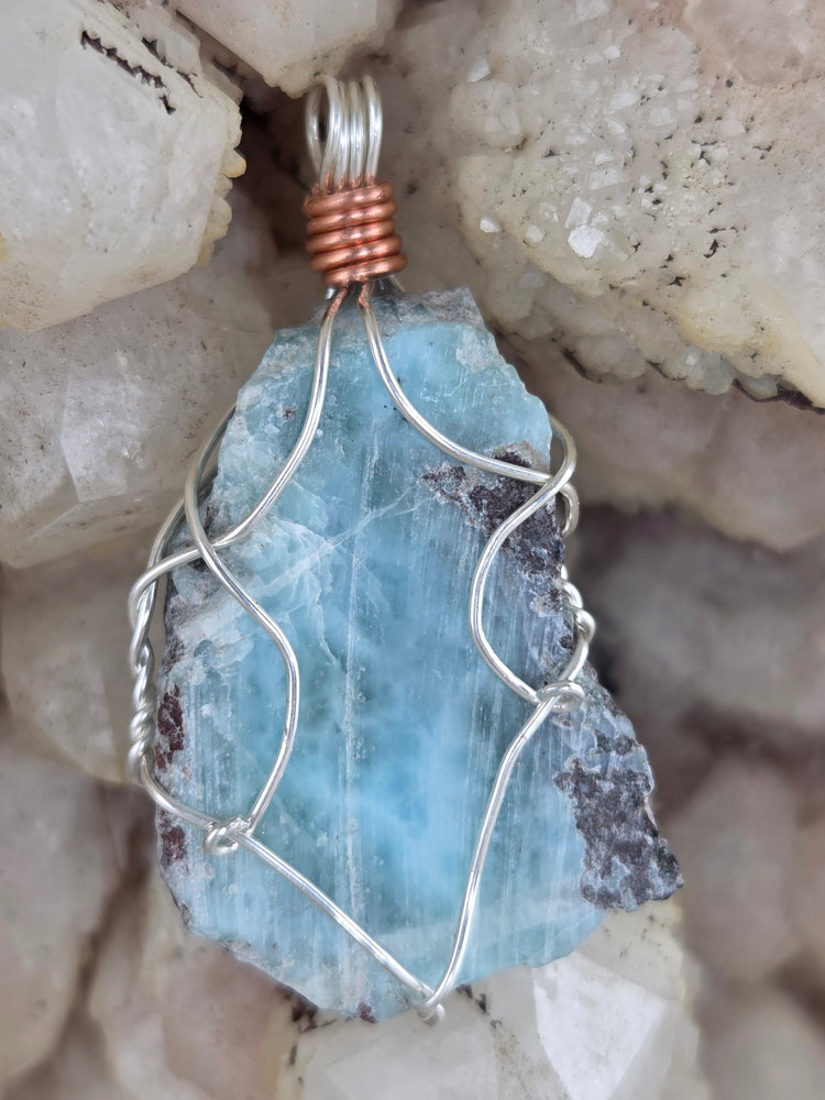 Larimar Wire Wrapped Pendant