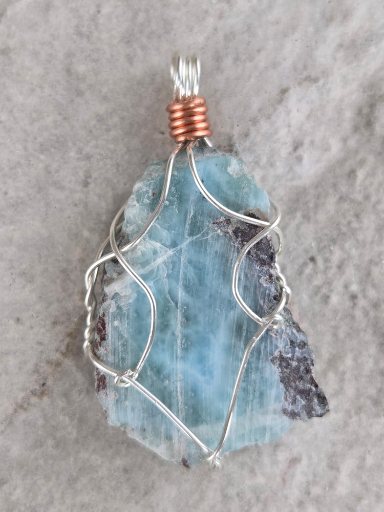 Larimar Wire Wrapped Pendant