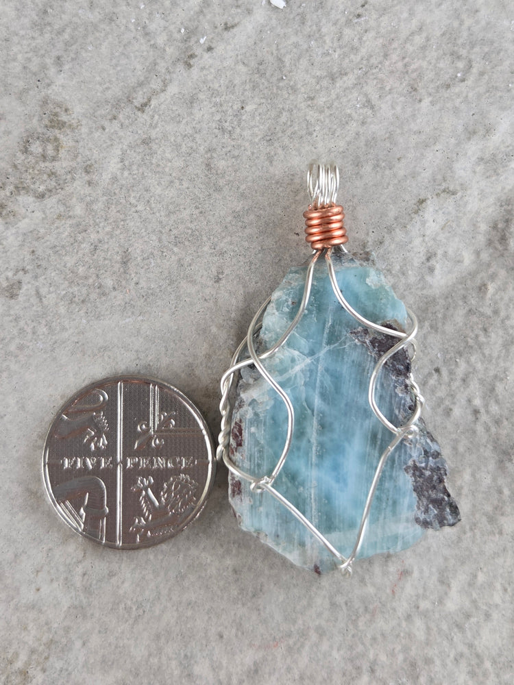 Larimar Wire Wrapped Pendant