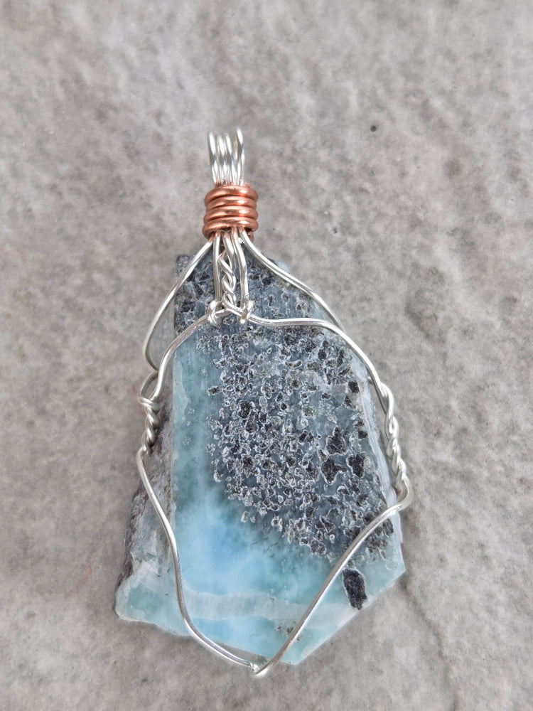 Larimar Wire Wrapped Pendant
