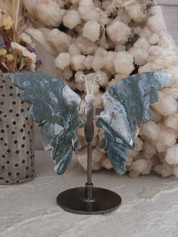 Moss Agate Butterfly on Stand