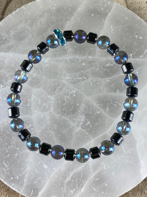 Electroplated Rock Crystal And Hematite Bracelet