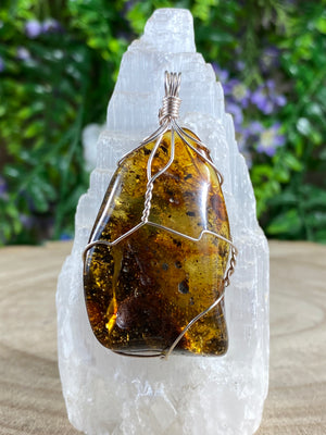 Amber Wire Wrapped Pendant