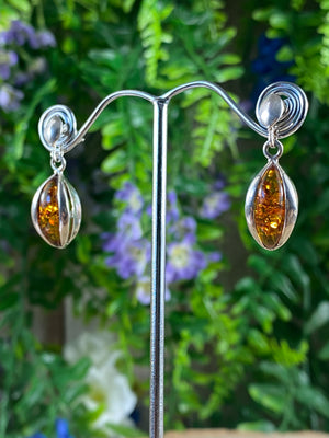 Amber In Silver Earrings