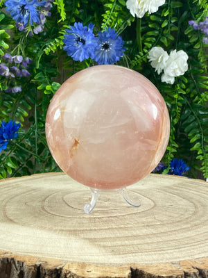 Rose Quartz Sphere with Golden Healer Inclusions