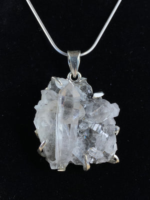 Raw Quartz And Tourmaline Pendant
