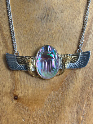 Aura Quartz Winged Scarab Necklace