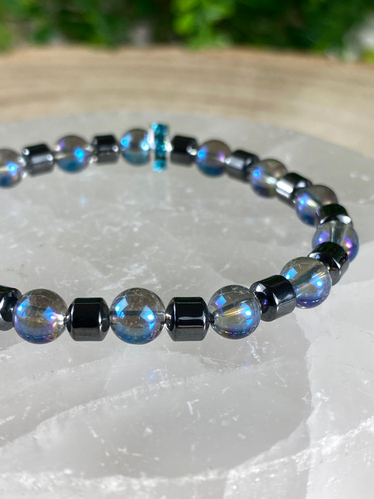 Electroplated Rock Crystal And Hematite Bracelet