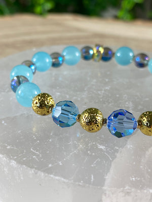 Dyed Agate, Electroplated Rock Crystal And Lava Bead Bracelet