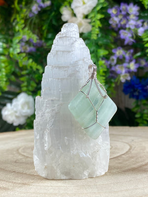 Green Calcite Wire Wrapped Pendant