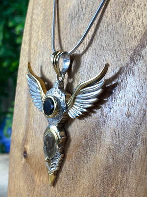 Wings of Awakening Pendant With Moldavite And Libyan Gold Tektite