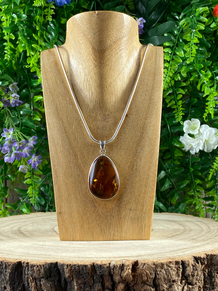 Amber Pendant and Silver Chain