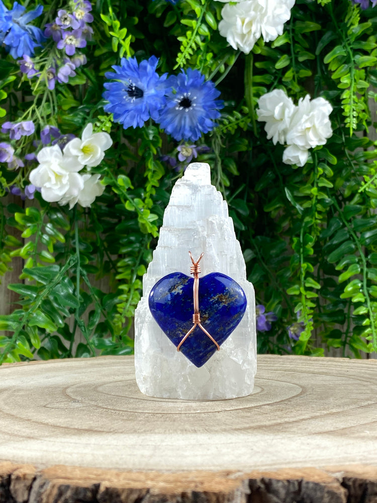 Lapis Lazuli Mine 4 Wire Wrapped Heart Pendant