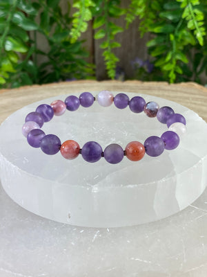 Moroccan Agate and Frosted Amethyst Braclet