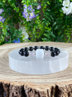 Snow Quartz, Rose Quartz And Shungite Bracelet