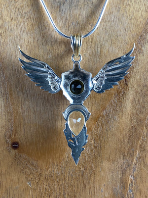 Wings of Awakening Pendant With Moldavite And Libyan Gold Tektite