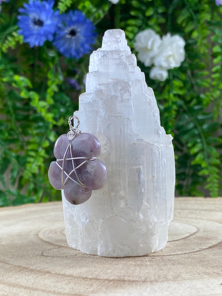 Lepidolite Flower Wire Wrapped Pendant