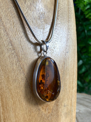 Amber Pendant and Silver Chain