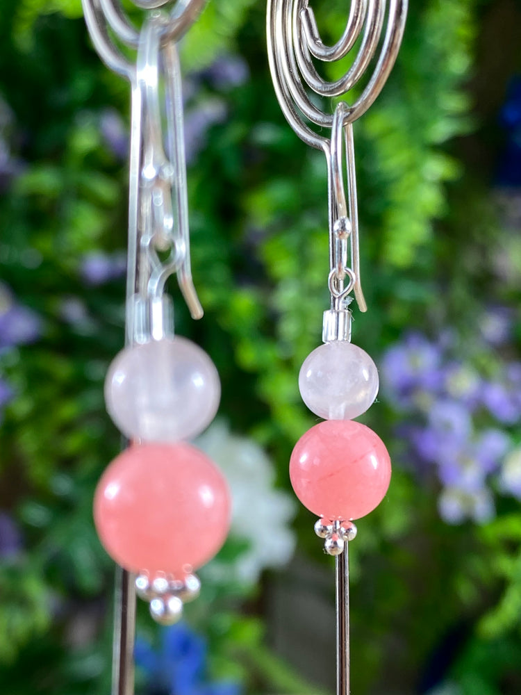 Rose Quartz And Dyed Kyanite Earrings