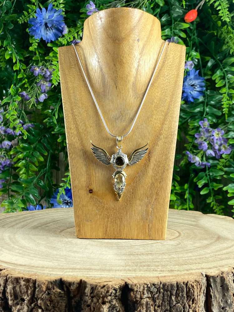 Wings of Awakening Pendant With Moldavite And Libyan Gold Tektite