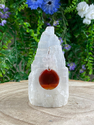 Carnelian and Rose Quartz Wire Wrapped Pendant
