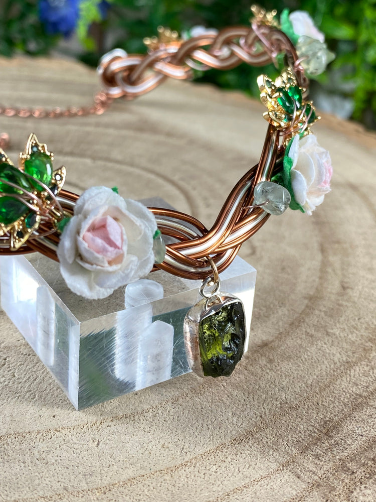 Moldavite, Prehnite, And Jade Circlet