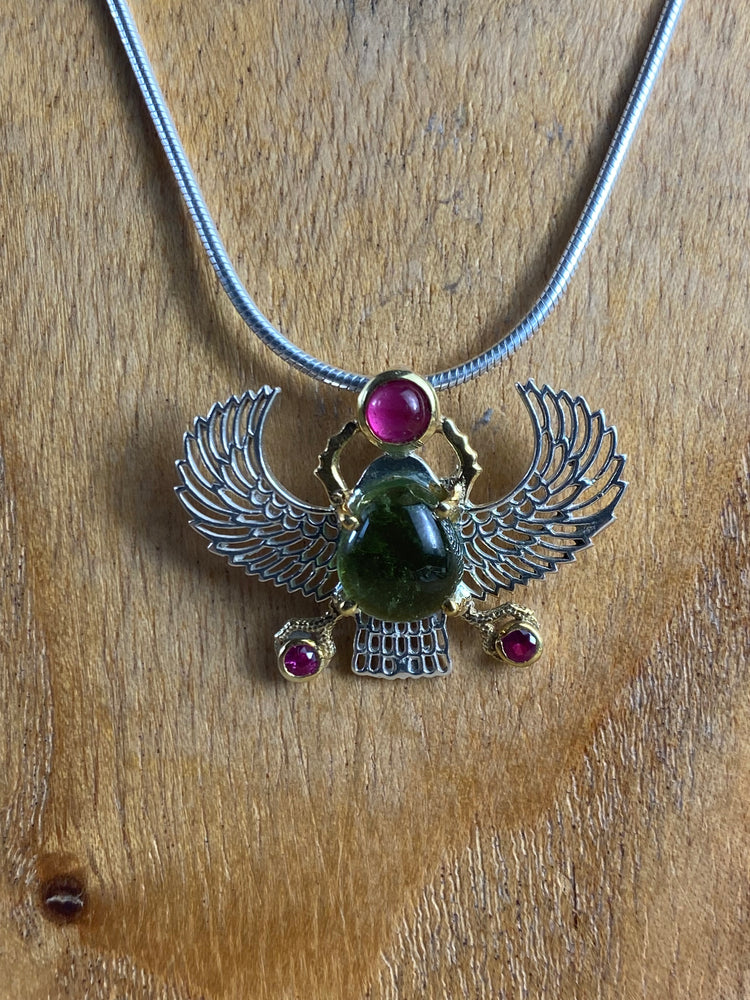 Peridot Winged Scarab Pendant