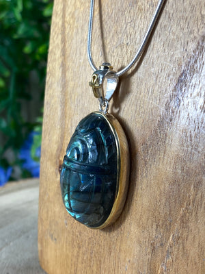 Labradorite Scarab Pendant With Ankh