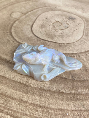 White Opal Lizard Carving