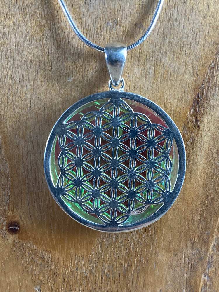 Aura Quartz Stargate Pendant With Seed Of Life