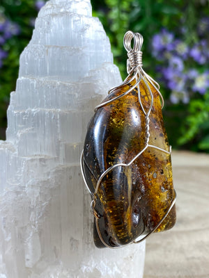 Amber Wire Wrapped Pendant