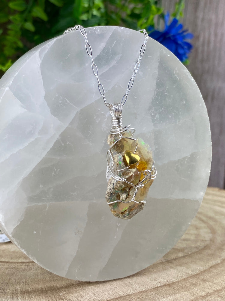 Pure Opal Wire Wrapped Pendant