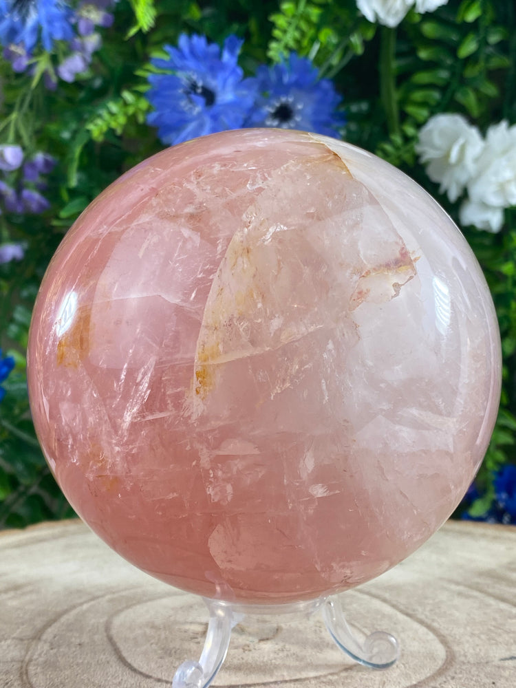 Rose Quartz Sphere with Golden Healer Inclusions