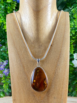 Amber Pendant and Silver Chain