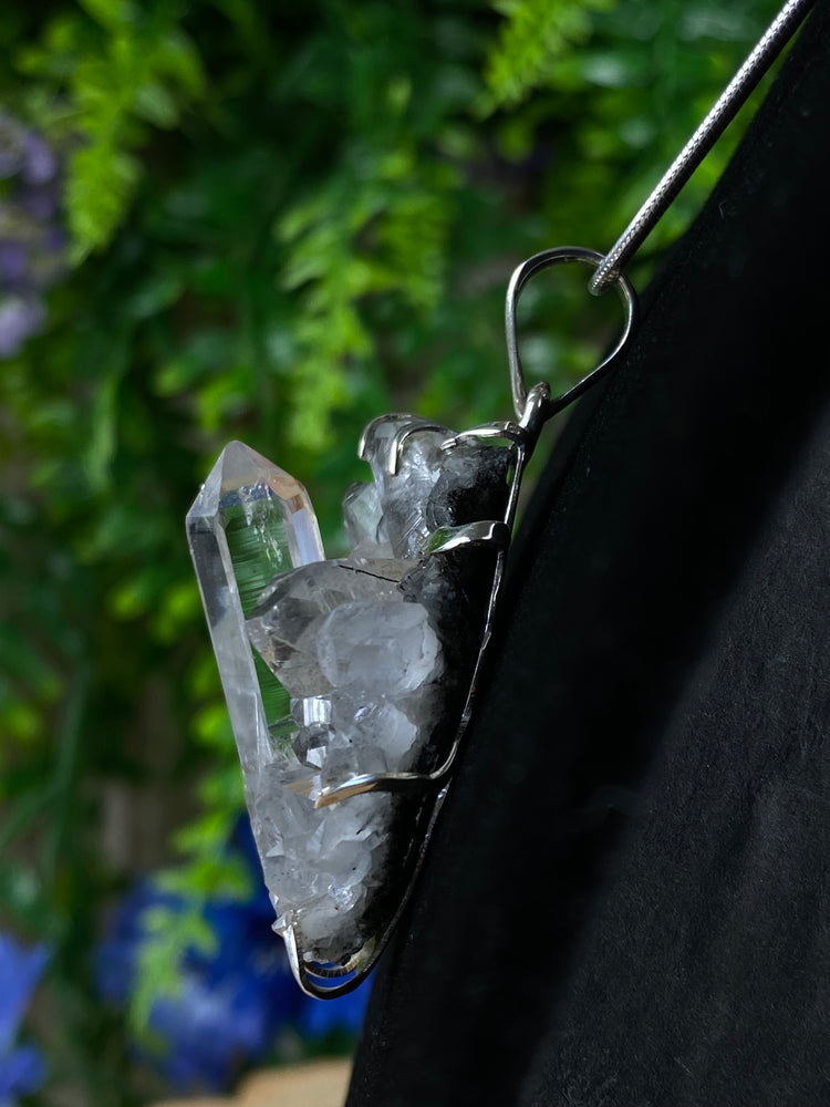 Raw Quartz And Tourmaline Pendant
