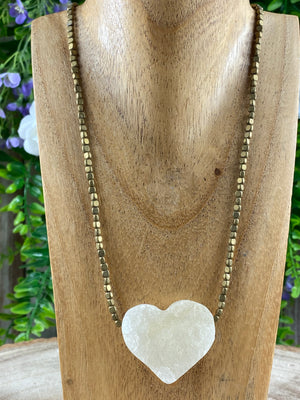 Hematite with Geode Heart Necklace