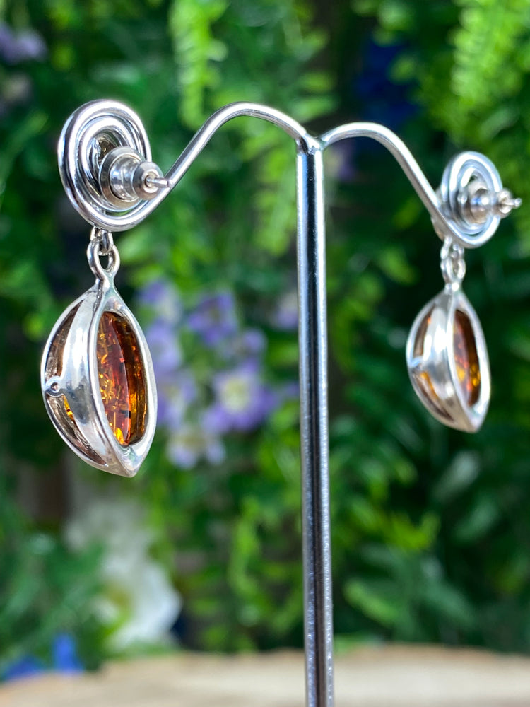 Amber In Silver Earrings